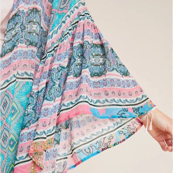 Anthropologie SAACHI Mystical Garden Open Front Ruffle Sleeve Kimono Cardigan - Picture 3 of 13